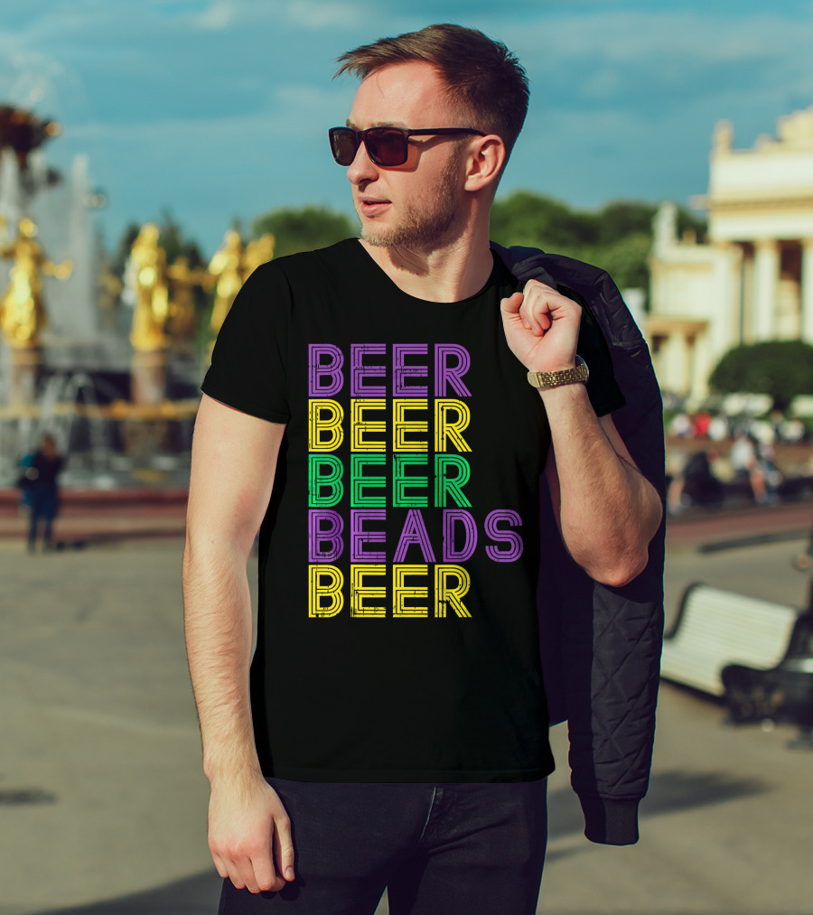 Beer Beads Beer Beer Retro Mardi Gras Party T-Shirt