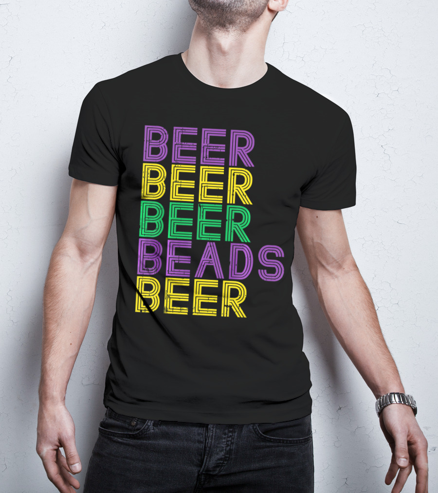 Beer Beads Beer Beer Retro Mardi Gras Party T-Shirt