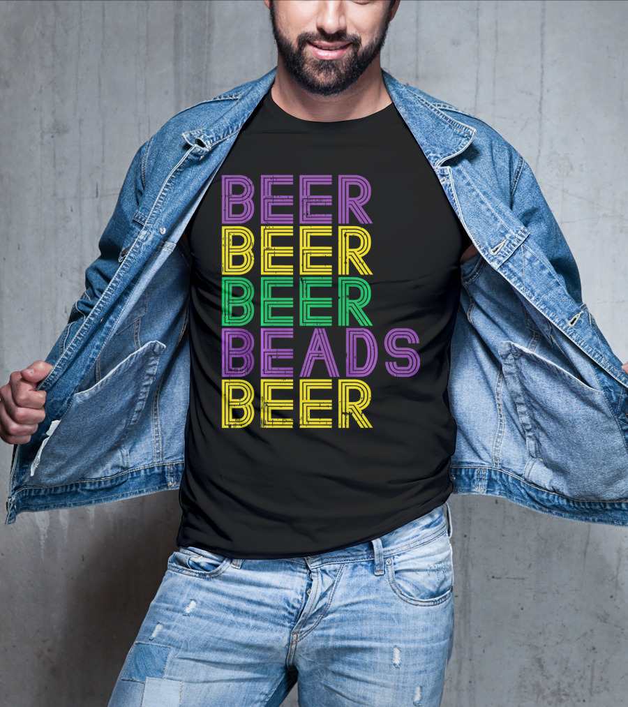 Beer Beads Beer Beer Retro Mardi Gras Party T-Shirt
