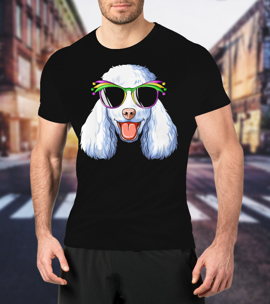 Poodle Mardi Gras Carnival Mask Sunglasses Happy Poodle T-Shirt