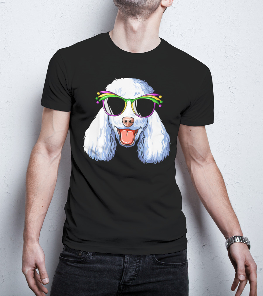Poodle Mardi Gras Carnival Mask Sunglasses Happy Poodle T-Shirt