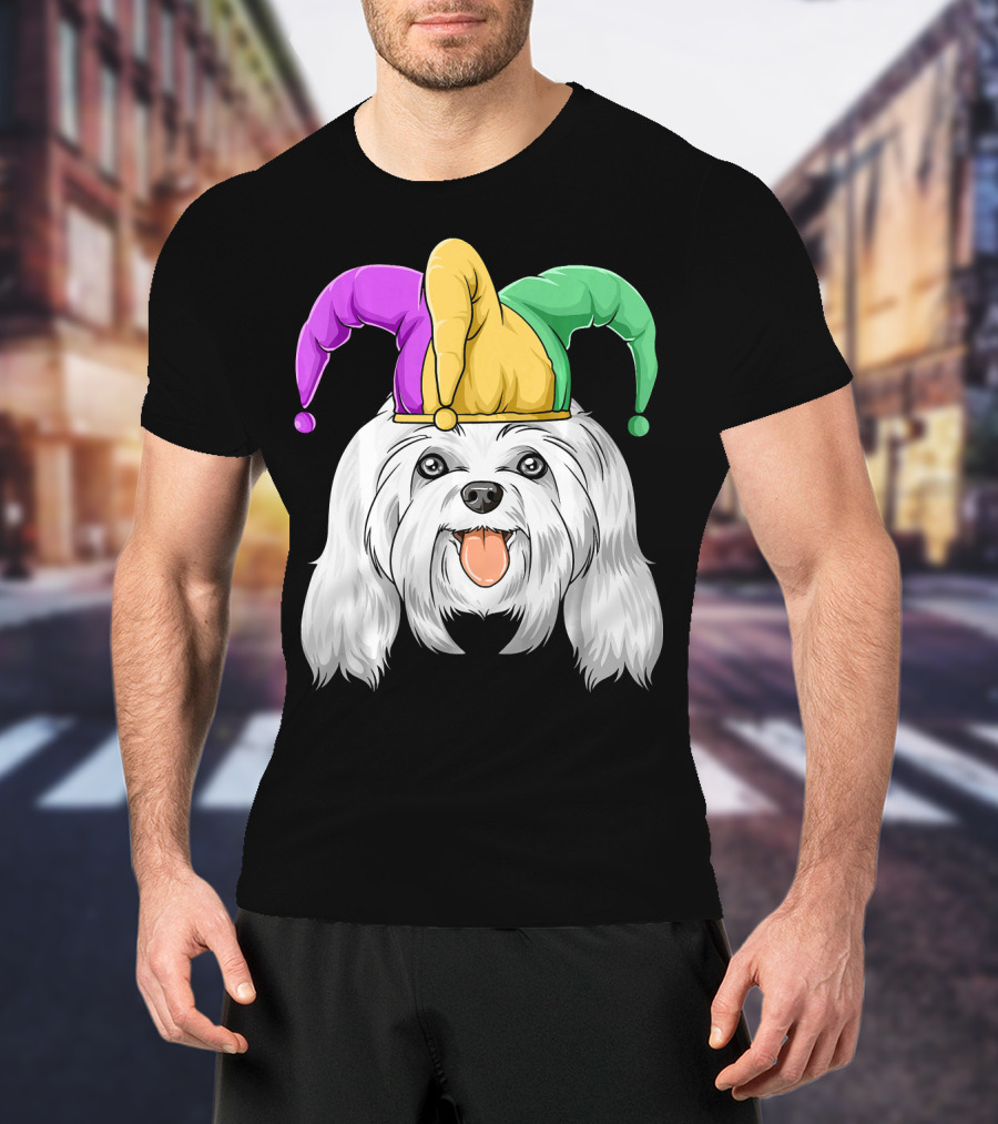 Mardi Gras Carnival Hat Maltese Dog Jester T-Shirt