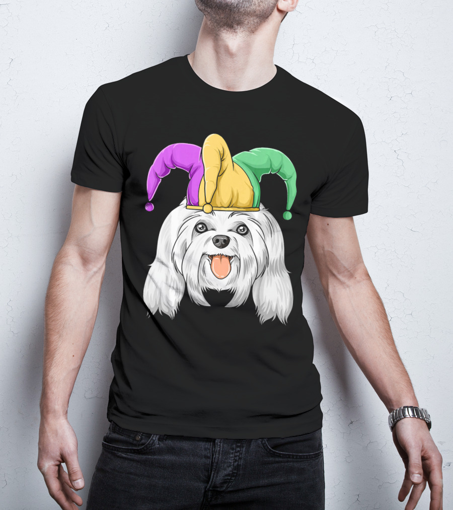 Mardi Gras Carnival Hat Maltese Dog Jester T-Shirt