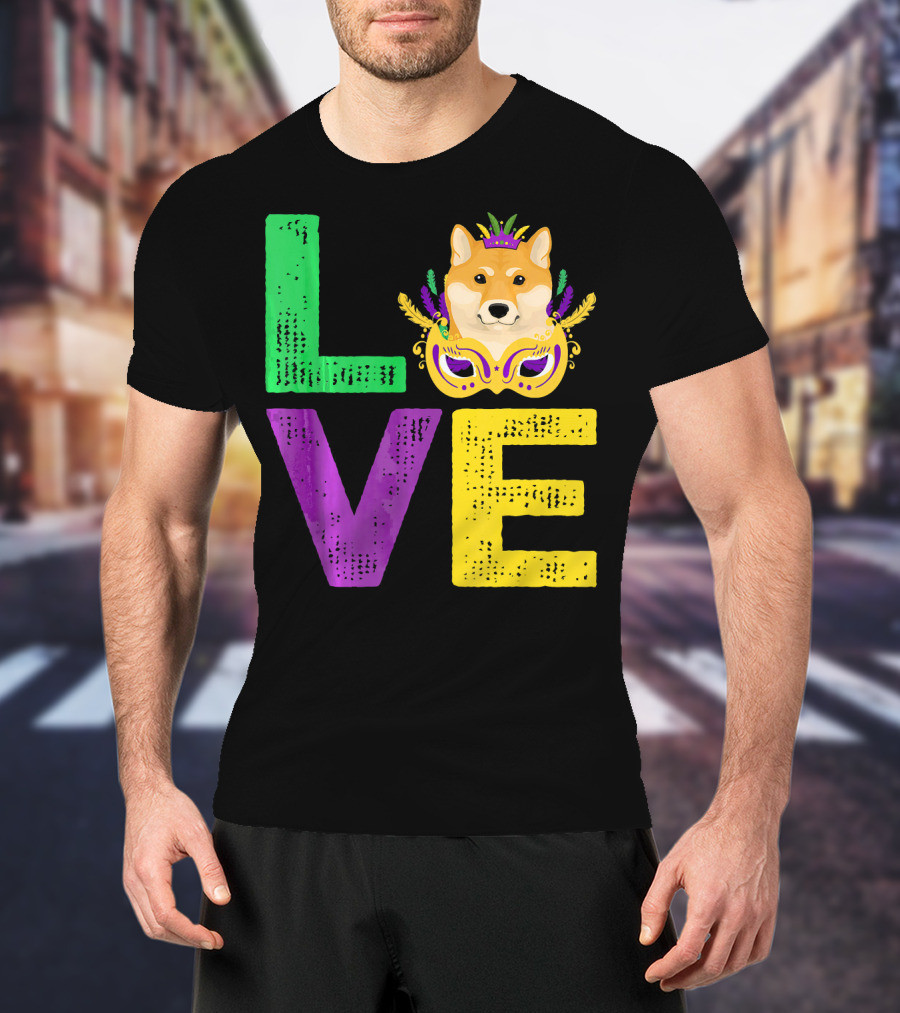 Love Shiba Inu Dog Mardi Gras Funny Dog Dad T-Shirt