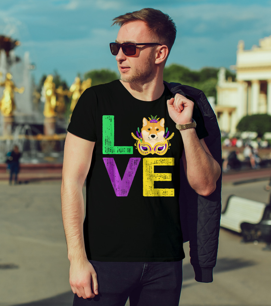Love Shiba Inu Dog Mardi Gras Funny Dog Dad T-Shirt