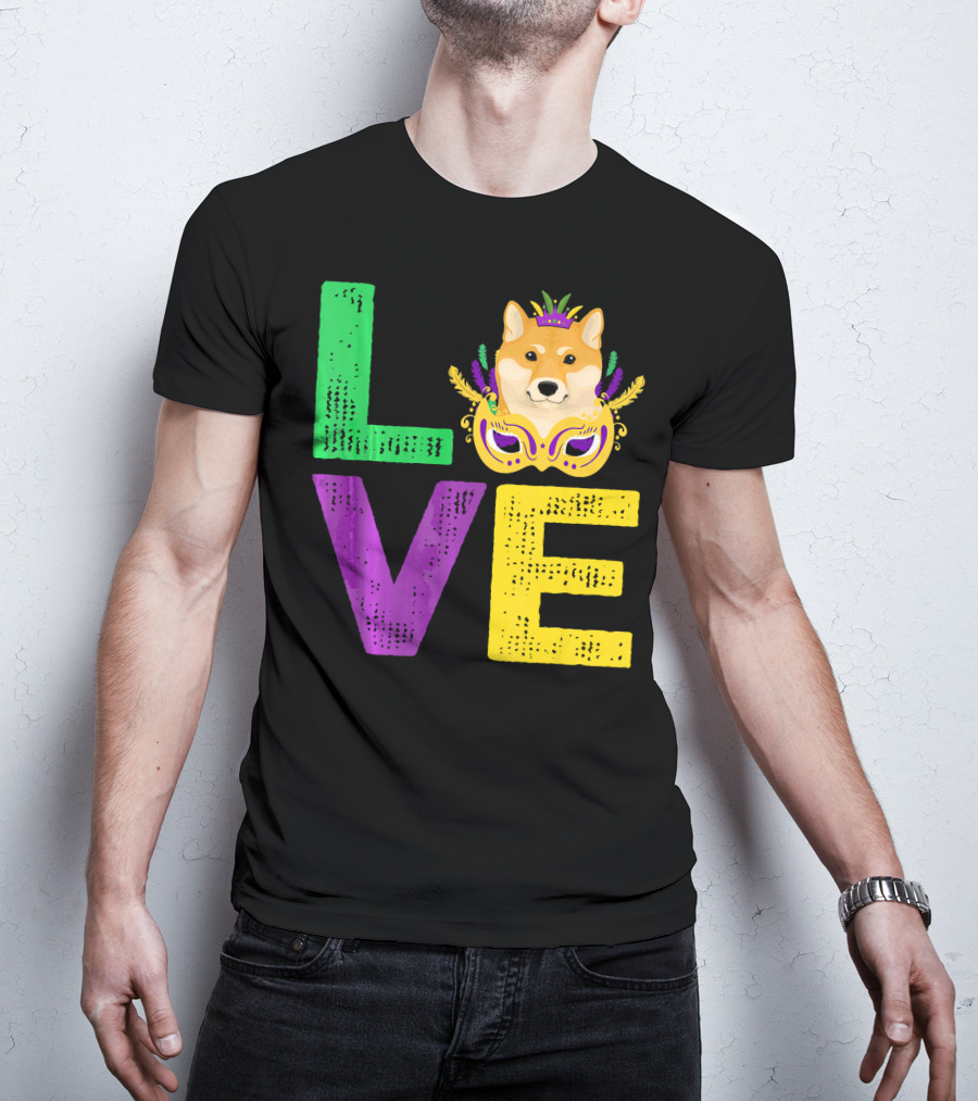 Love Shiba Inu Dog Mardi Gras Funny Dog Dad T-Shirt