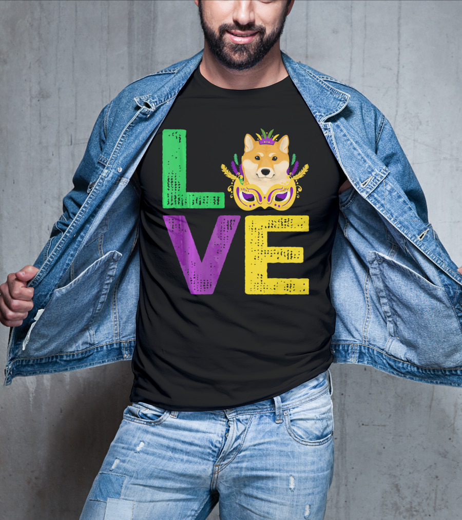 Love Shiba Inu Dog Mardi Gras Funny Dog Dad T-Shirt