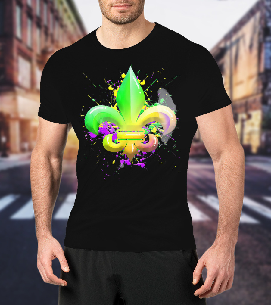 Mardi Gras Fleur De Lis Colorful Splash T-Shirt