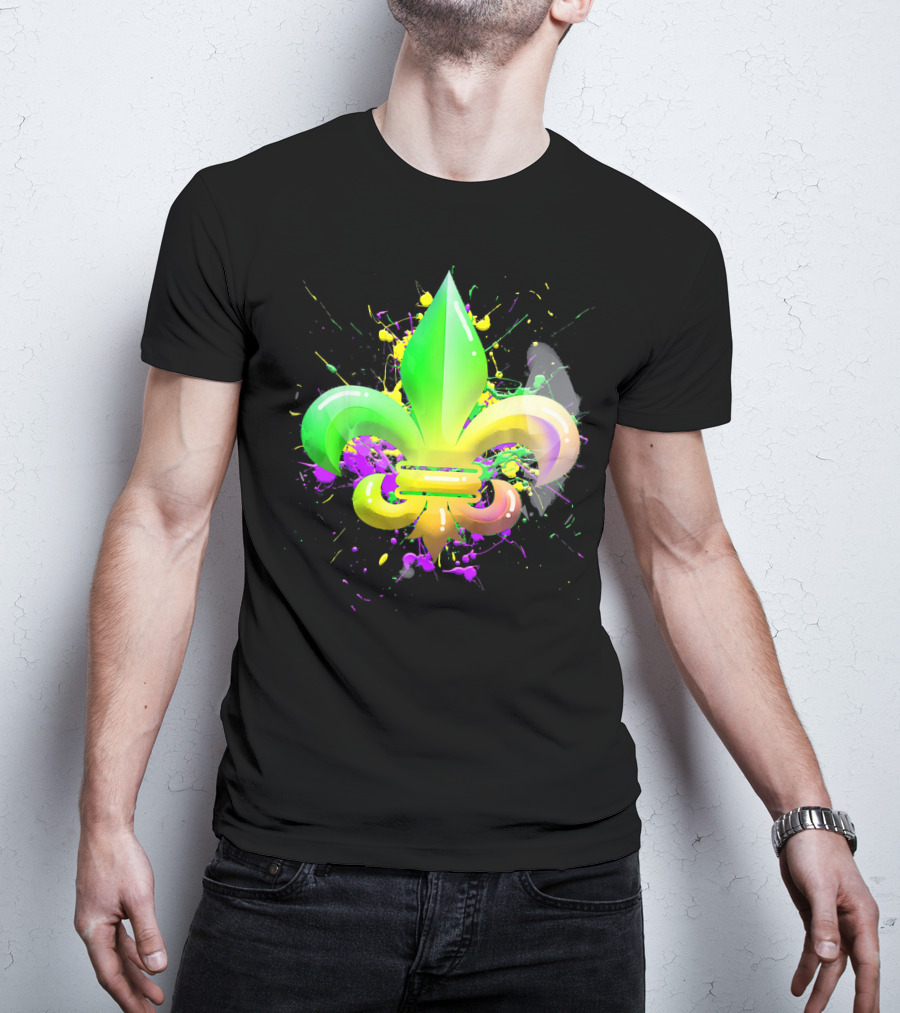 Mardi Gras Fleur De Lis Colorful Splash T-Shirt