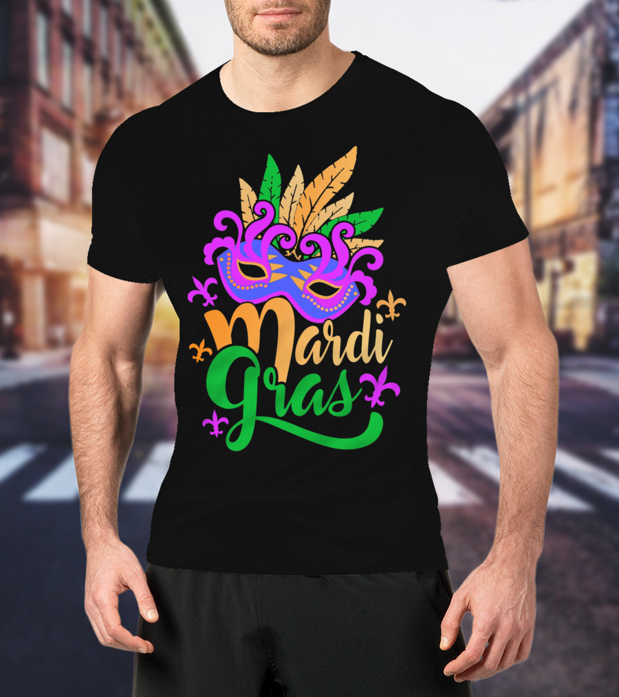 Mardi Gras Mask With Feathers And Fleur-de-Lis T-Shirt