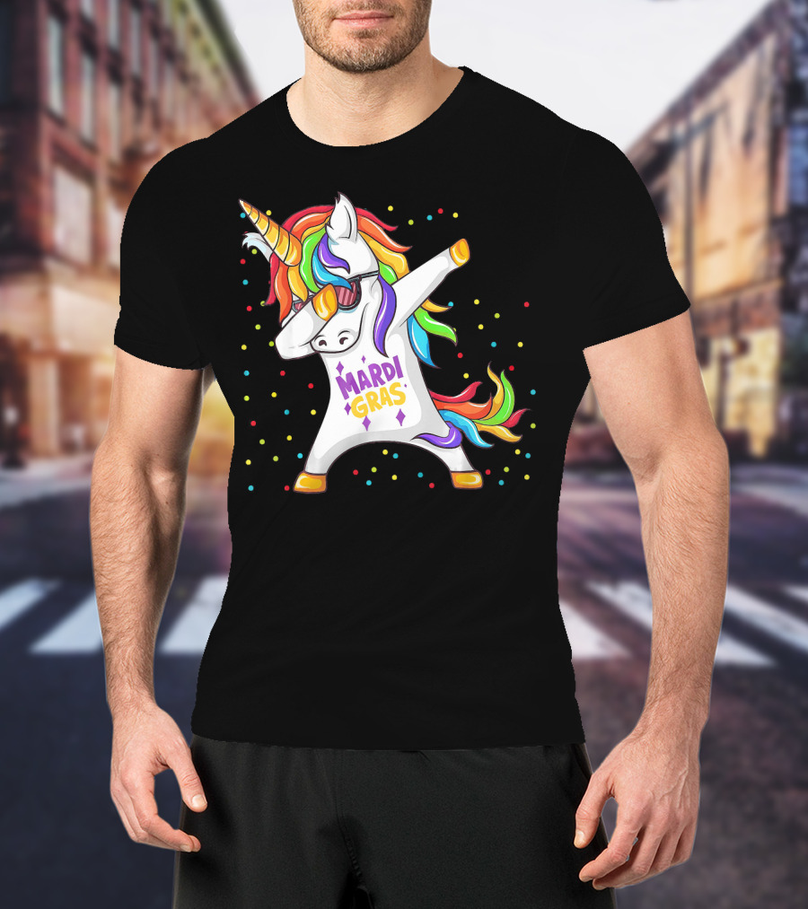 Mardi Gras Rainbow Unicorn Dabbing T-Shirt