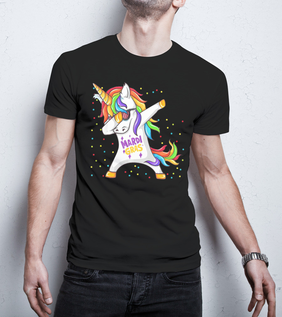 Mardi Gras Rainbow Unicorn Dabbing T-Shirt