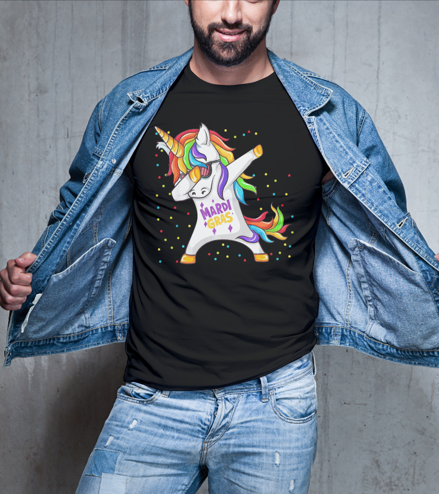 Mardi Gras Rainbow Unicorn Dabbing T-Shirt
