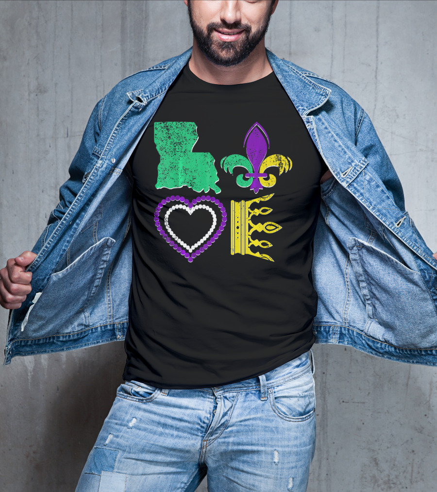 Louisiana Love Mardi Gras Fleur-de-Lis Beads Crown T-Shirt