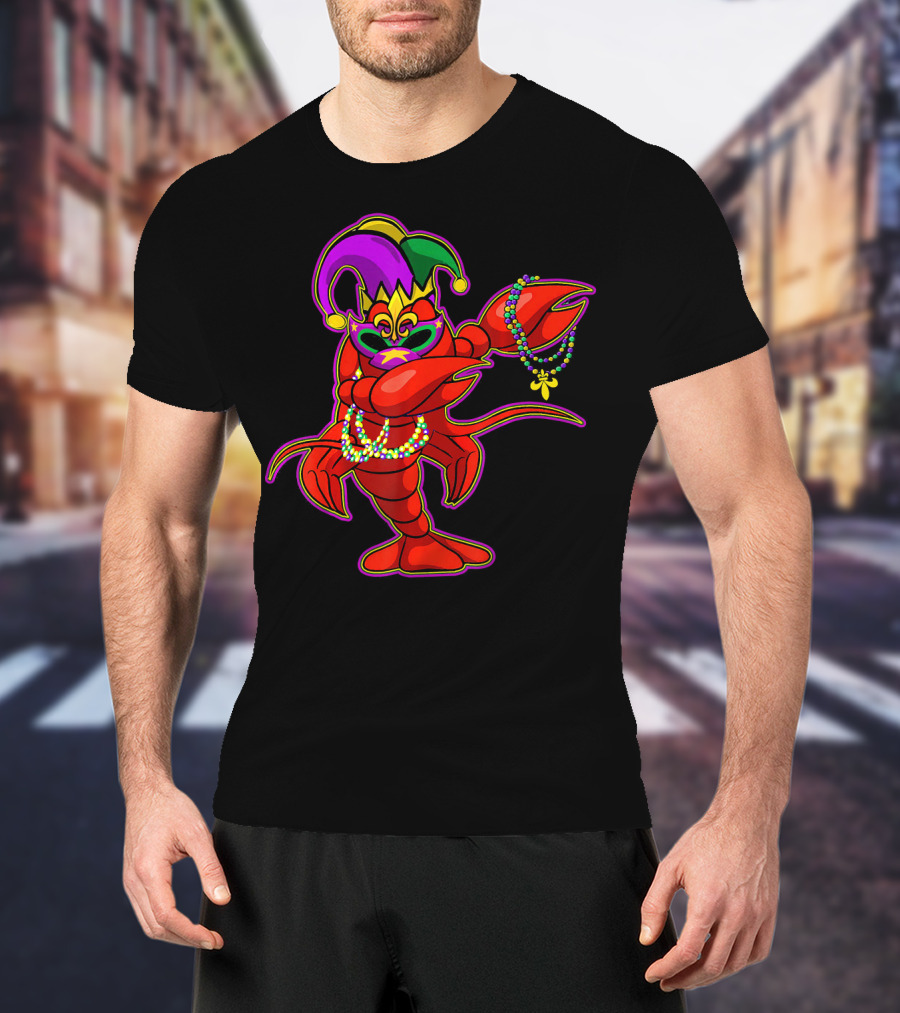 Dabbing Crawfish Mardi Gras Bead Jester Hat T-Shirt