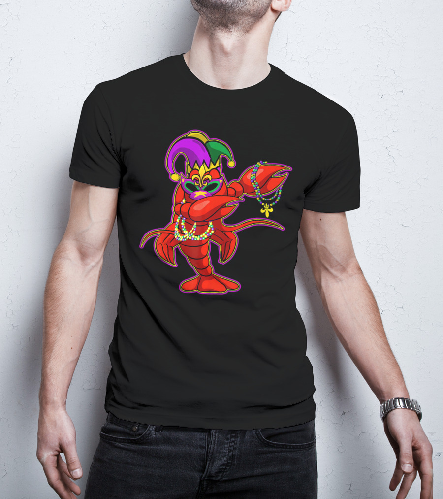 Dabbing Crawfish Mardi Gras Bead Jester Hat T-Shirt