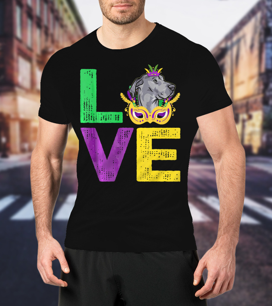 Love Cute Dane Dog Mardi Gras Dog Dad T-Shirt