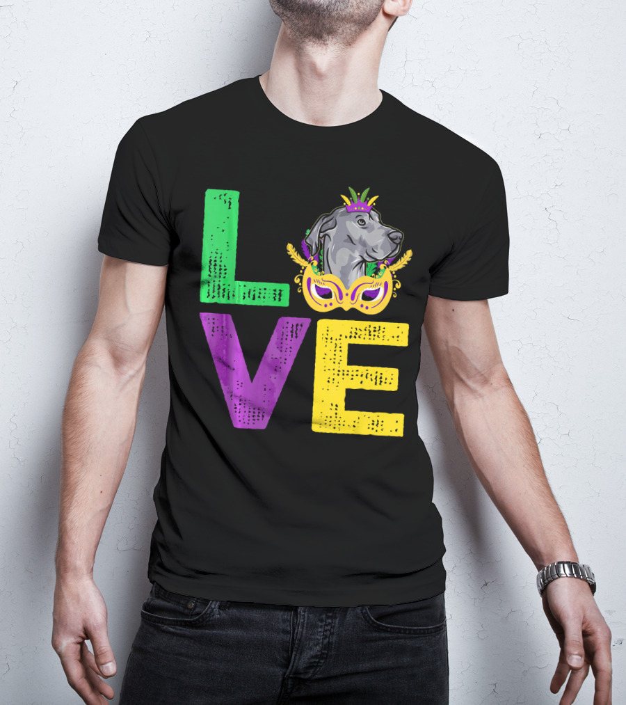 Love Cute Dane Dog Mardi Gras Dog Dad T-Shirt