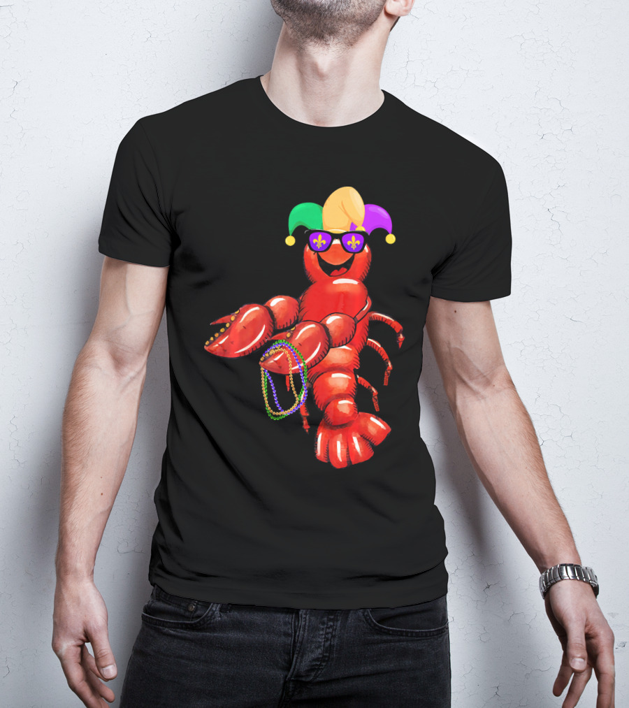 Flossing Mardi Gras Bead Jester Hat Crawfish With Sunglasses T-Shirt