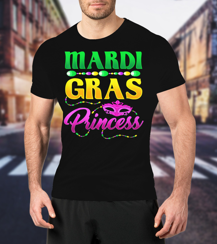 Mardi Gras Princess Cute Mask Beads T-Shirt