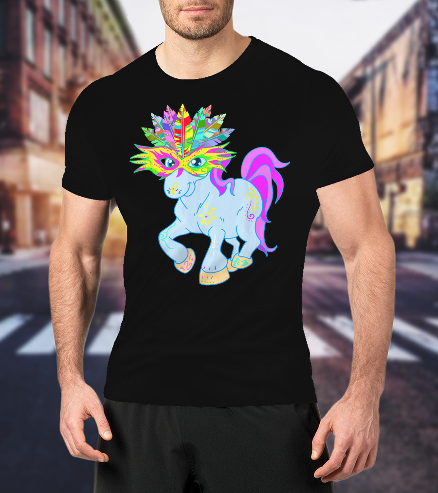 Mardi Gras Unicorn Mask Shrove Tuesday Horse T-Shirt