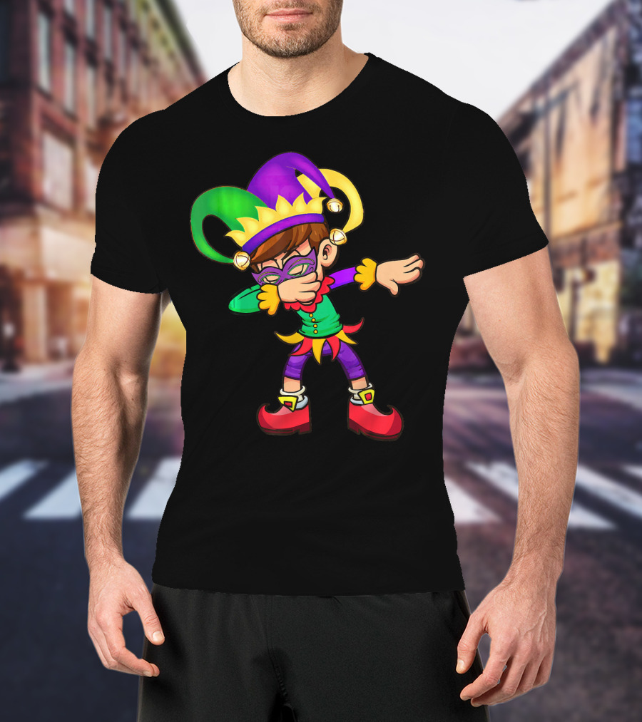 Mardi Gras New Orleans Funny Dabbing Jester Costume Vibrant Colors T-Shirt