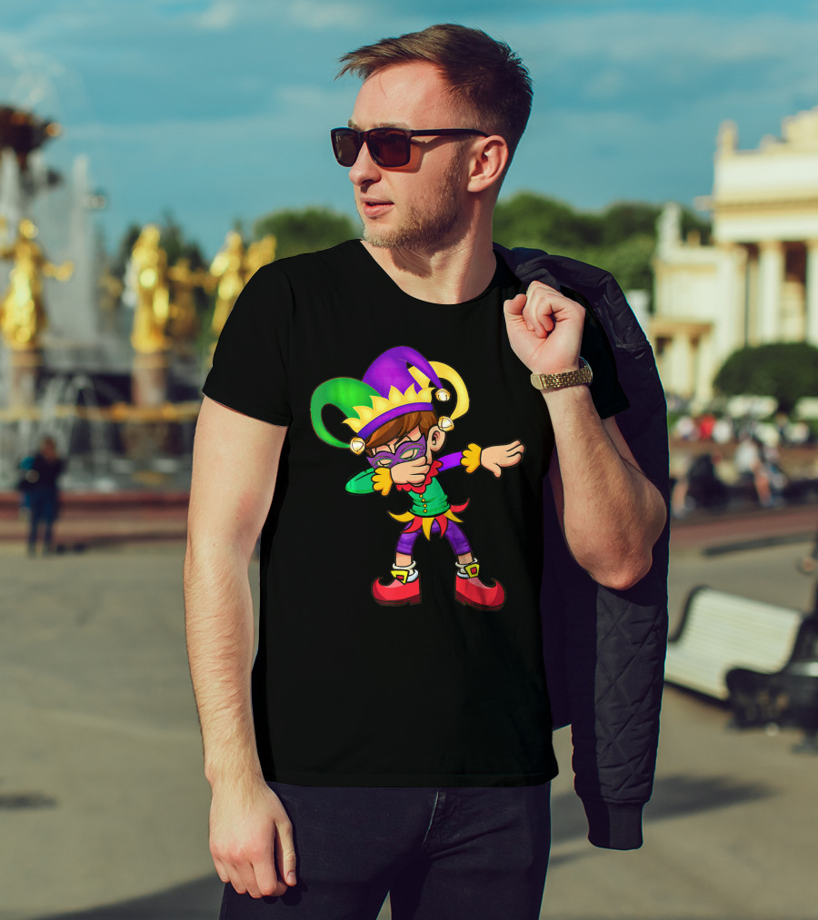 Mardi Gras New Orleans Funny Dabbing Jester Costume Vibrant Colors T-Shirt
