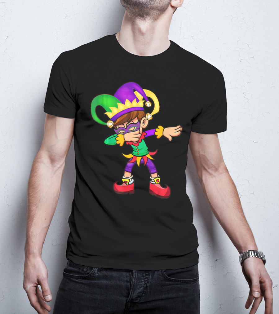 Mardi Gras New Orleans Funny Dabbing Jester Costume Vibrant Colors T-Shirt