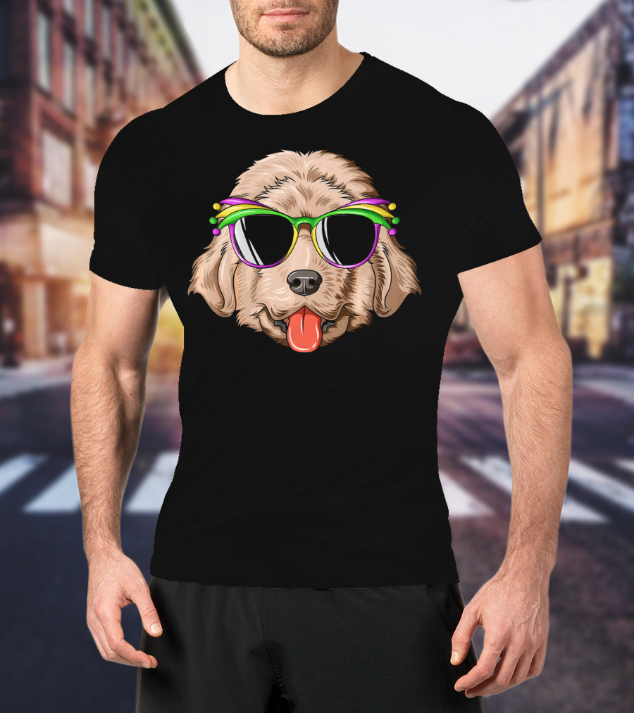 Newfoundland Dog Mardi Gras Carnival Mask Sunglasses T-Shirt