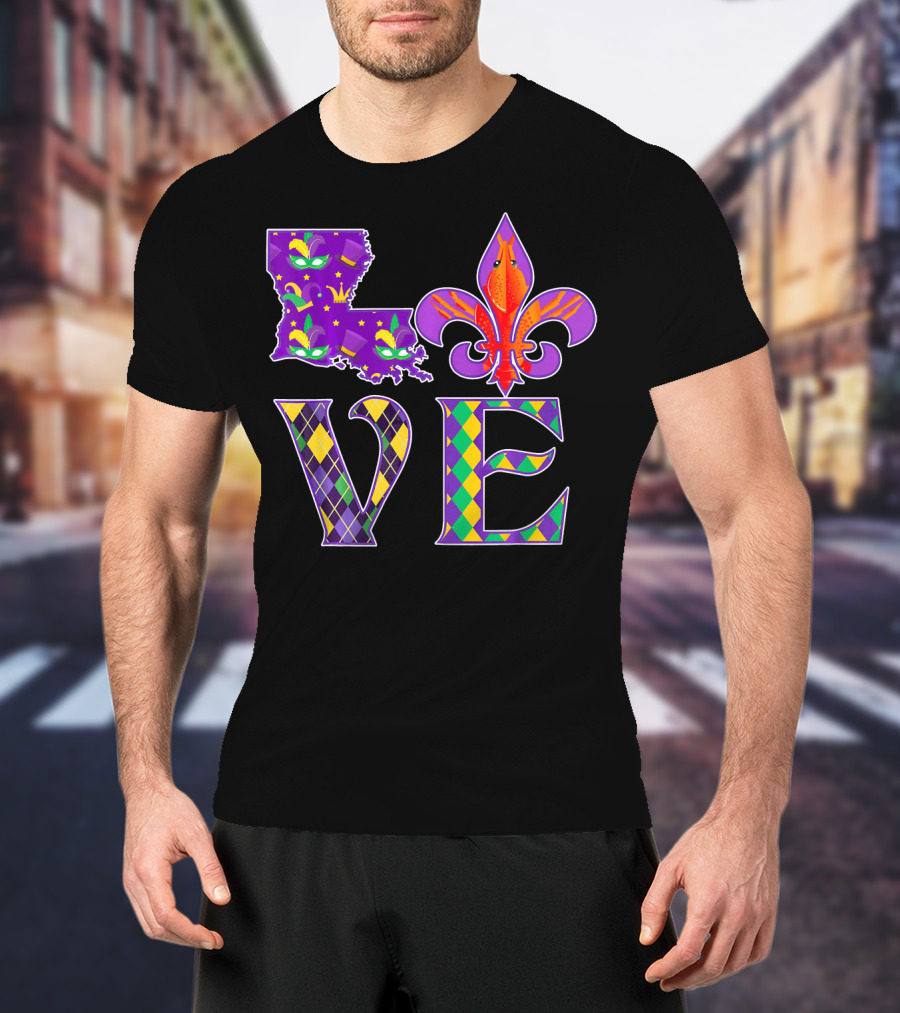 LOUISIANA MARDI GRAS LOVE FLEUR DE LIS CRAWFISH T-Shirt