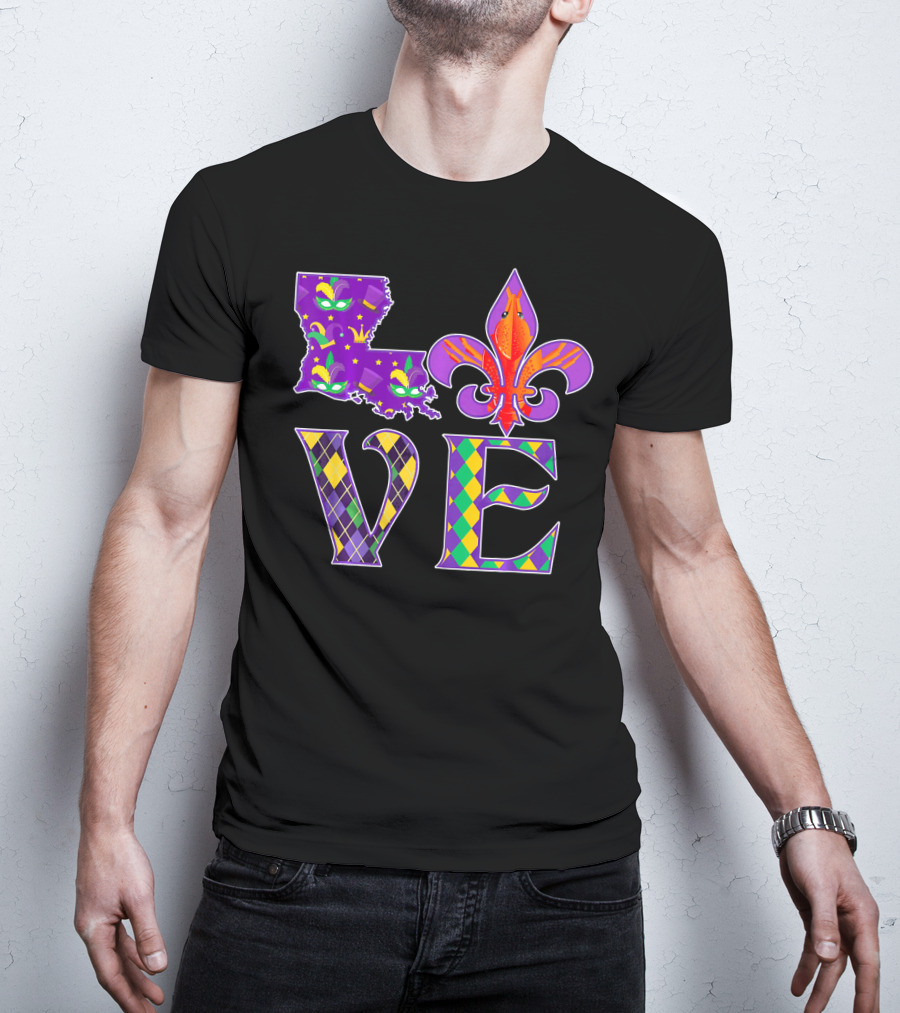 LOUISIANA MARDI GRAS LOVE FLEUR DE LIS CRAWFISH T-Shirt