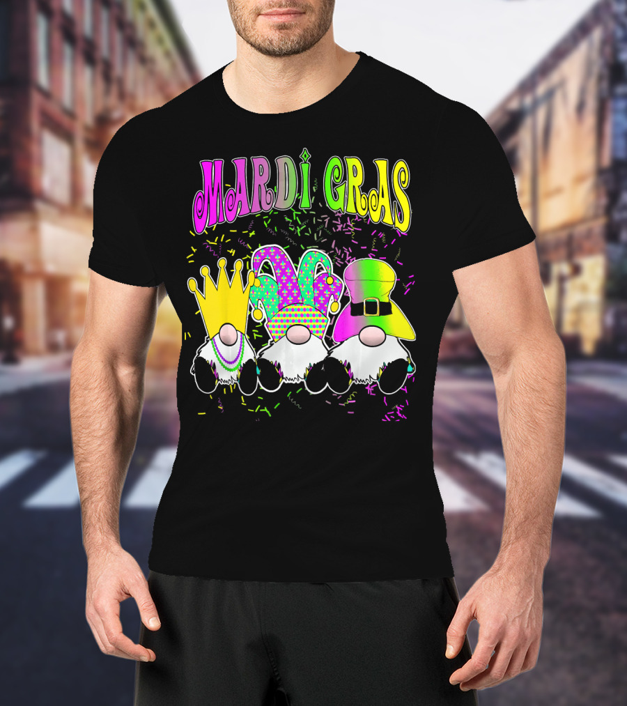 Mardi Gras Gnomes With Jester Hat And Crown T-Shirt