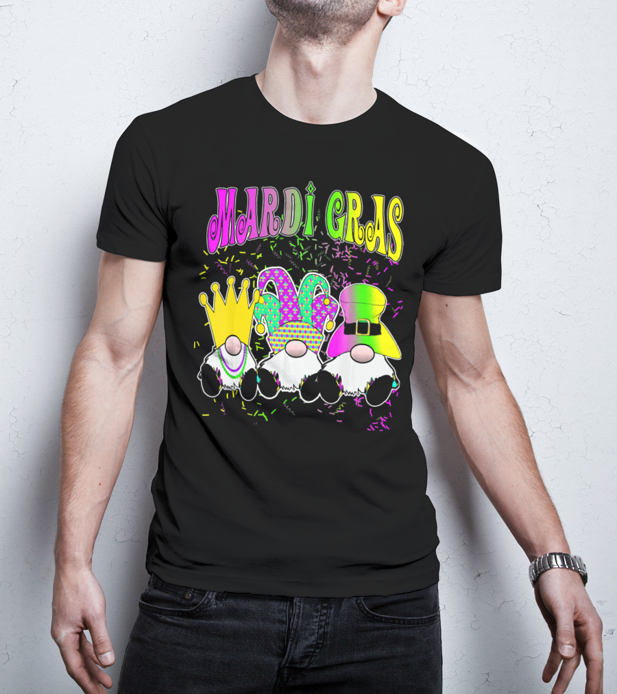 Mardi Gras Gnomes With Jester Hat And Crown T-Shirt