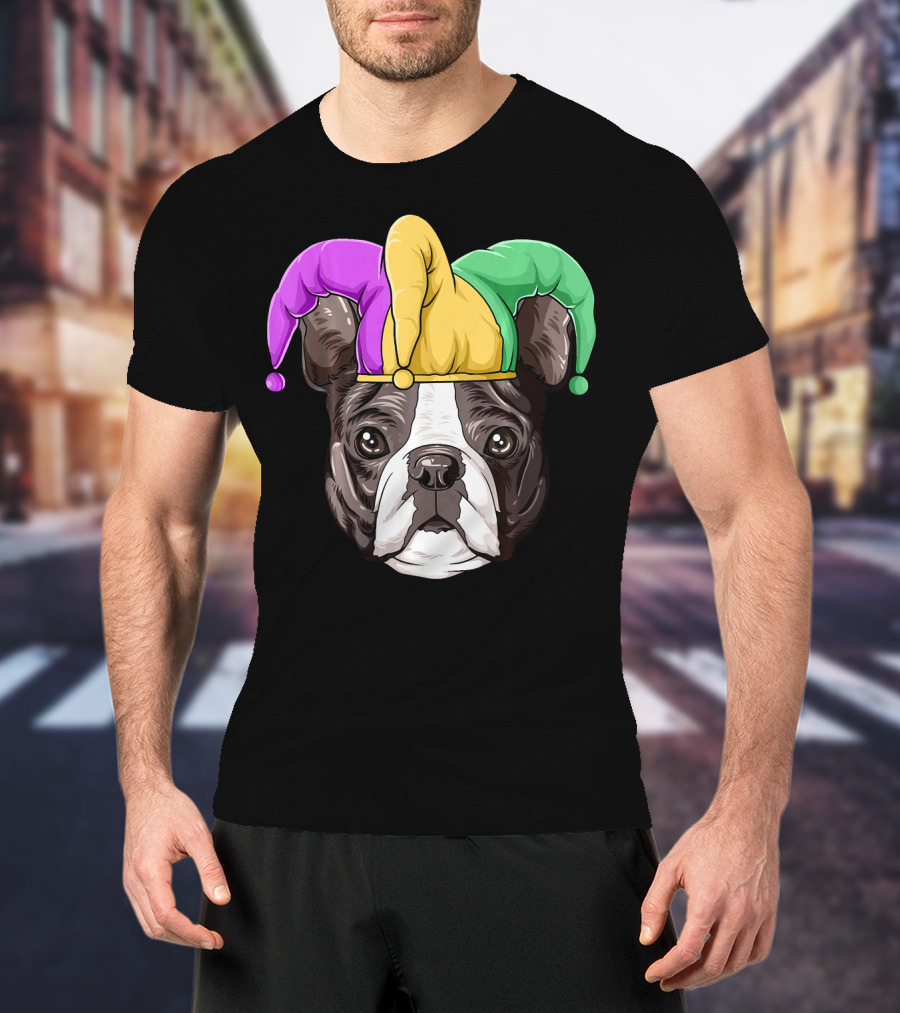 Mardi Gras Boston Terrier Jester Hat T-Shirt
