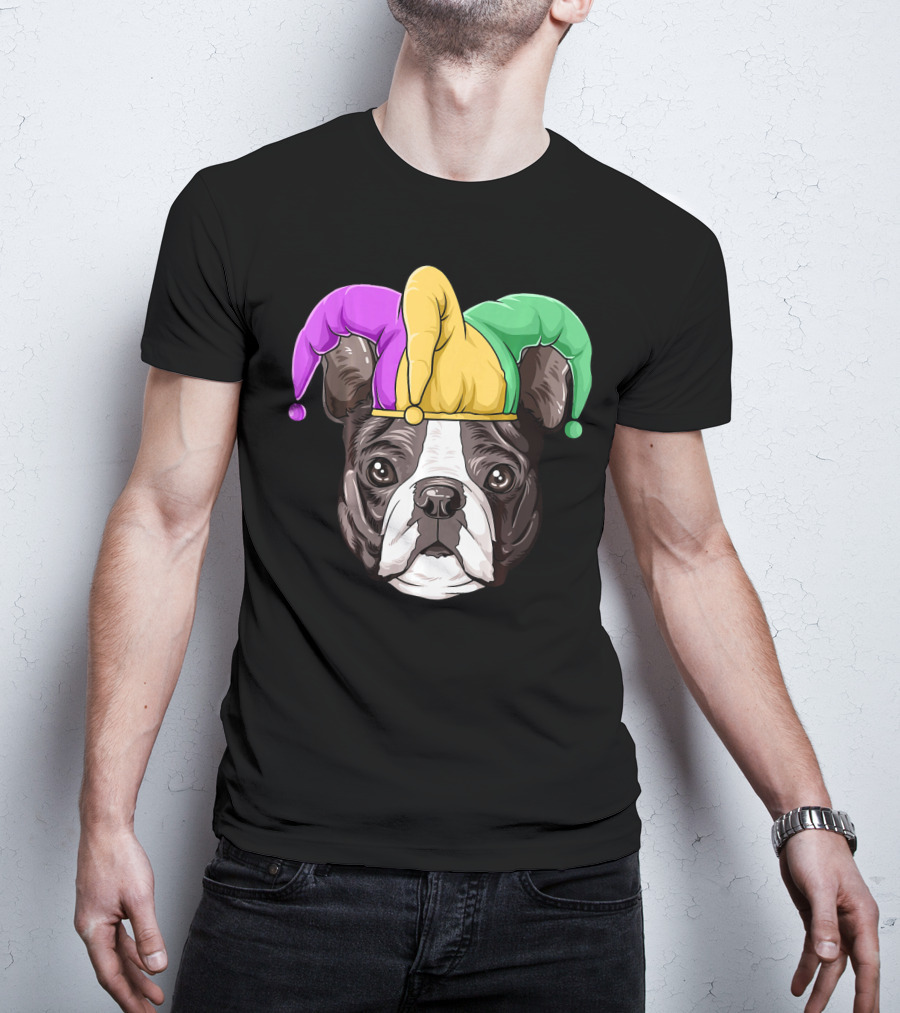 Mardi Gras Boston Terrier Jester Hat T-Shirt