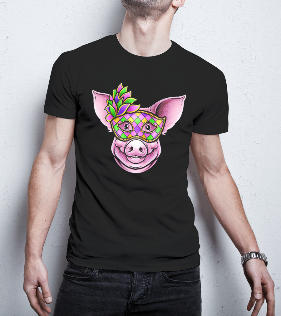 Piglet With Colorful Carnival Mask Happy Festival Face T-Shirt
