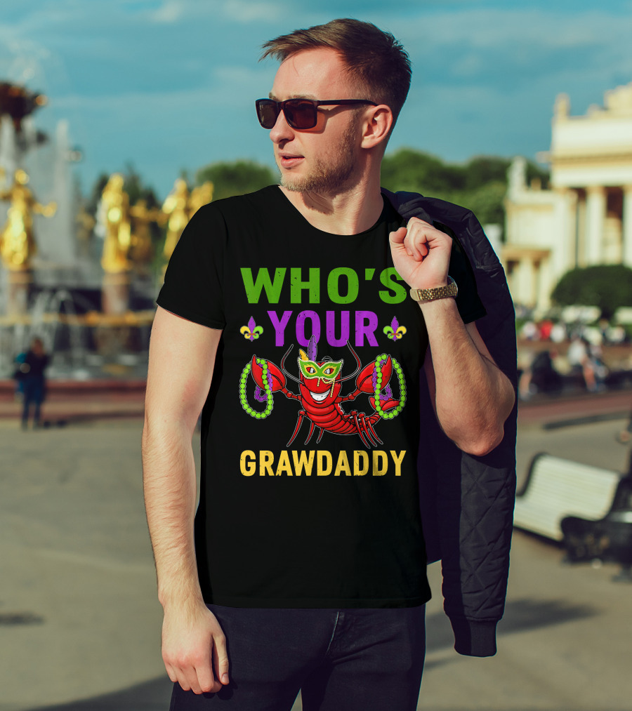 Crawfish Mardi Gras Who's Your Crawdaddy Beads And Mask T-Shirt