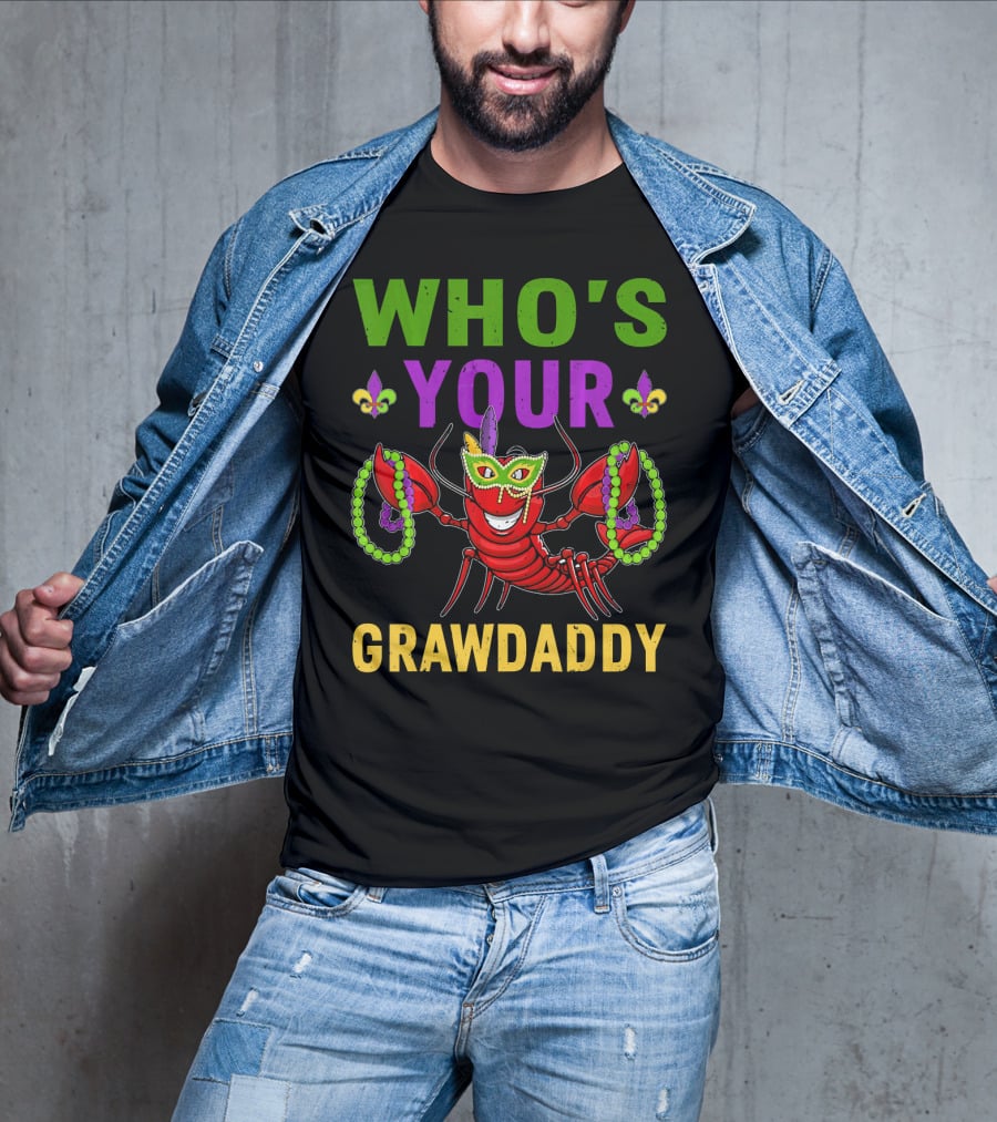 Crawfish Mardi Gras Who's Your Crawdaddy Beads And Mask T-Shirt