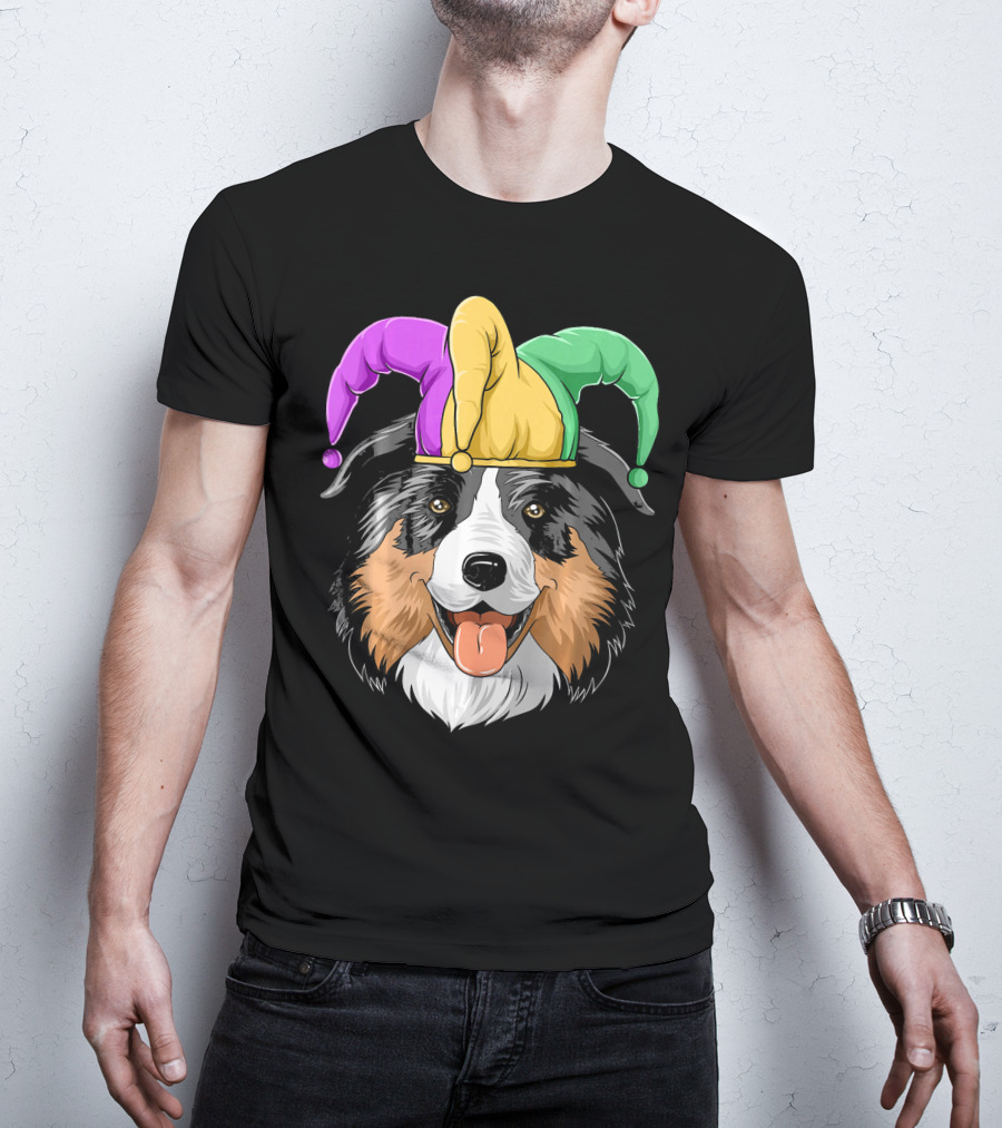 Australian Shepherd Mardi Gras Jester Hat T-Shirt
