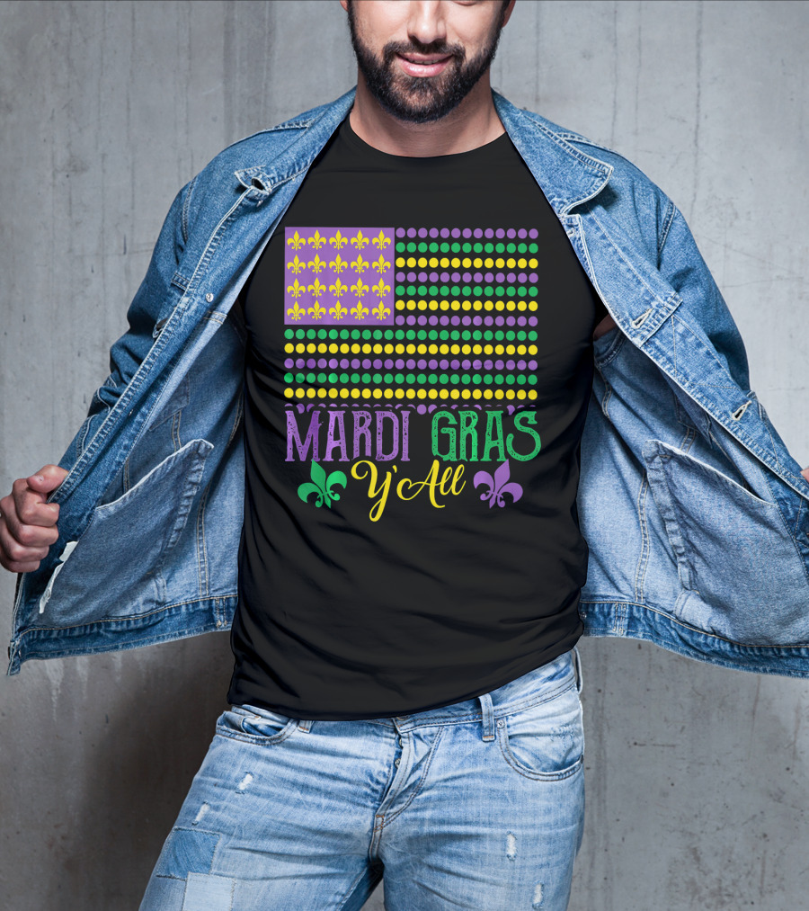 Mardi Gras Y'all American Style Flag Fleur-de-Lis T-Shirt