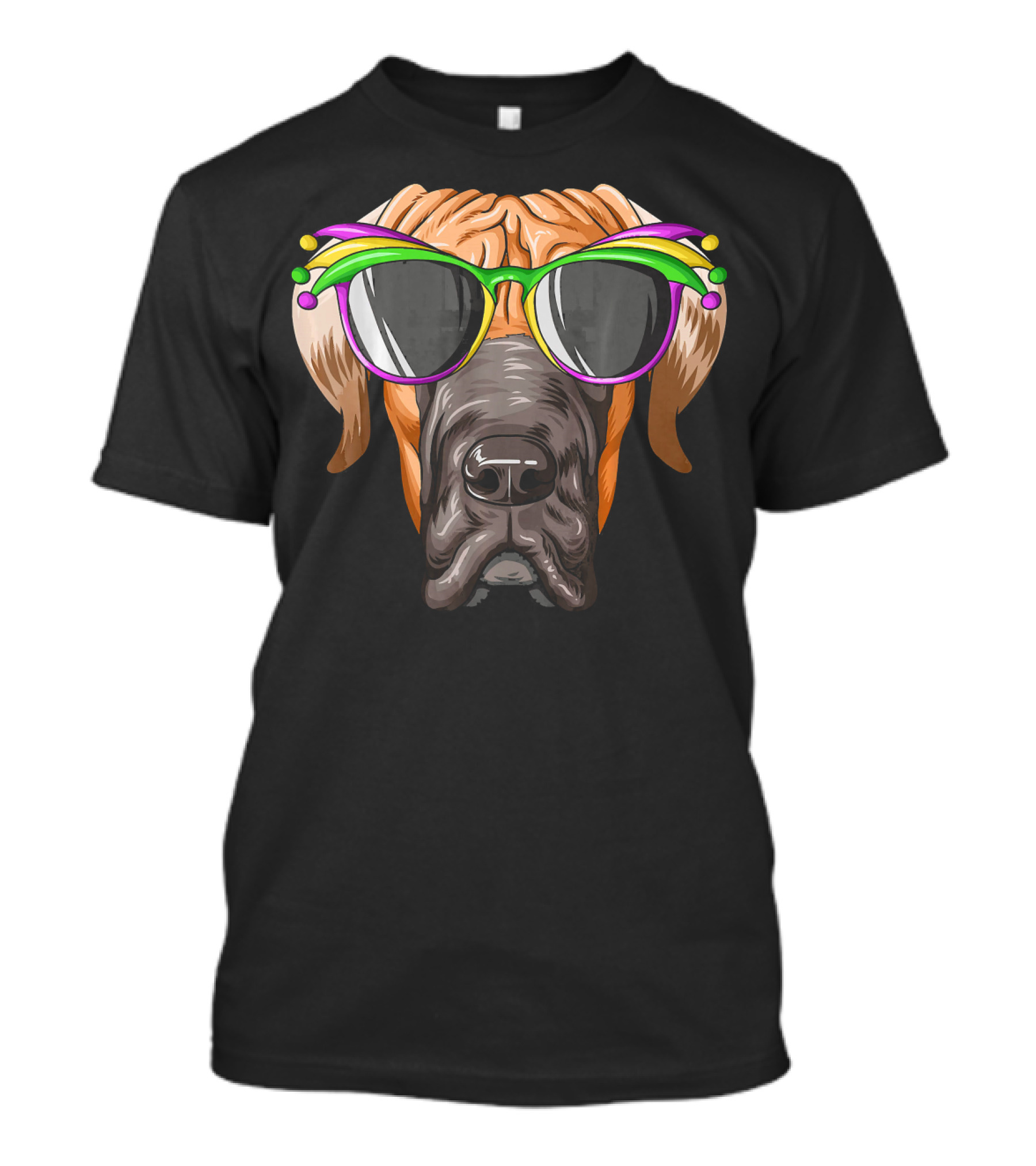 Great Dane Mardi Gras Carnival Mask Sunglasses T-Shirt