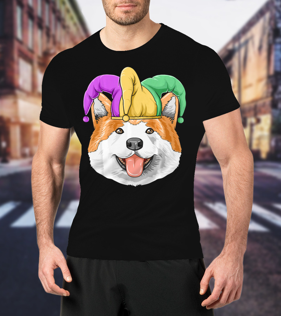 Mardi Gras Akita Jester Hat Carnival Akita T-Shirt