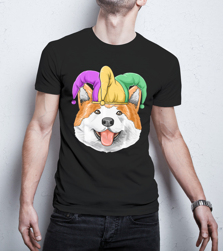 Mardi Gras Akita Jester Hat Carnival Akita T-Shirt