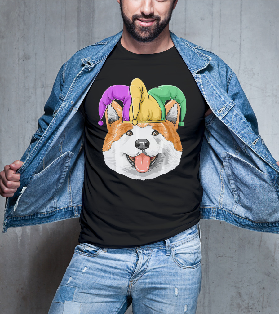 Mardi Gras Akita Jester Hat Carnival Akita T-Shirt