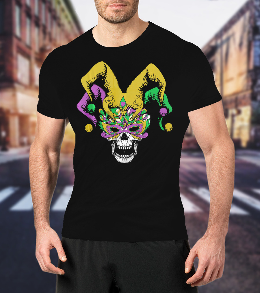 Mardi Gras Skull Jester Hat Masquerade Mask T-Shirt