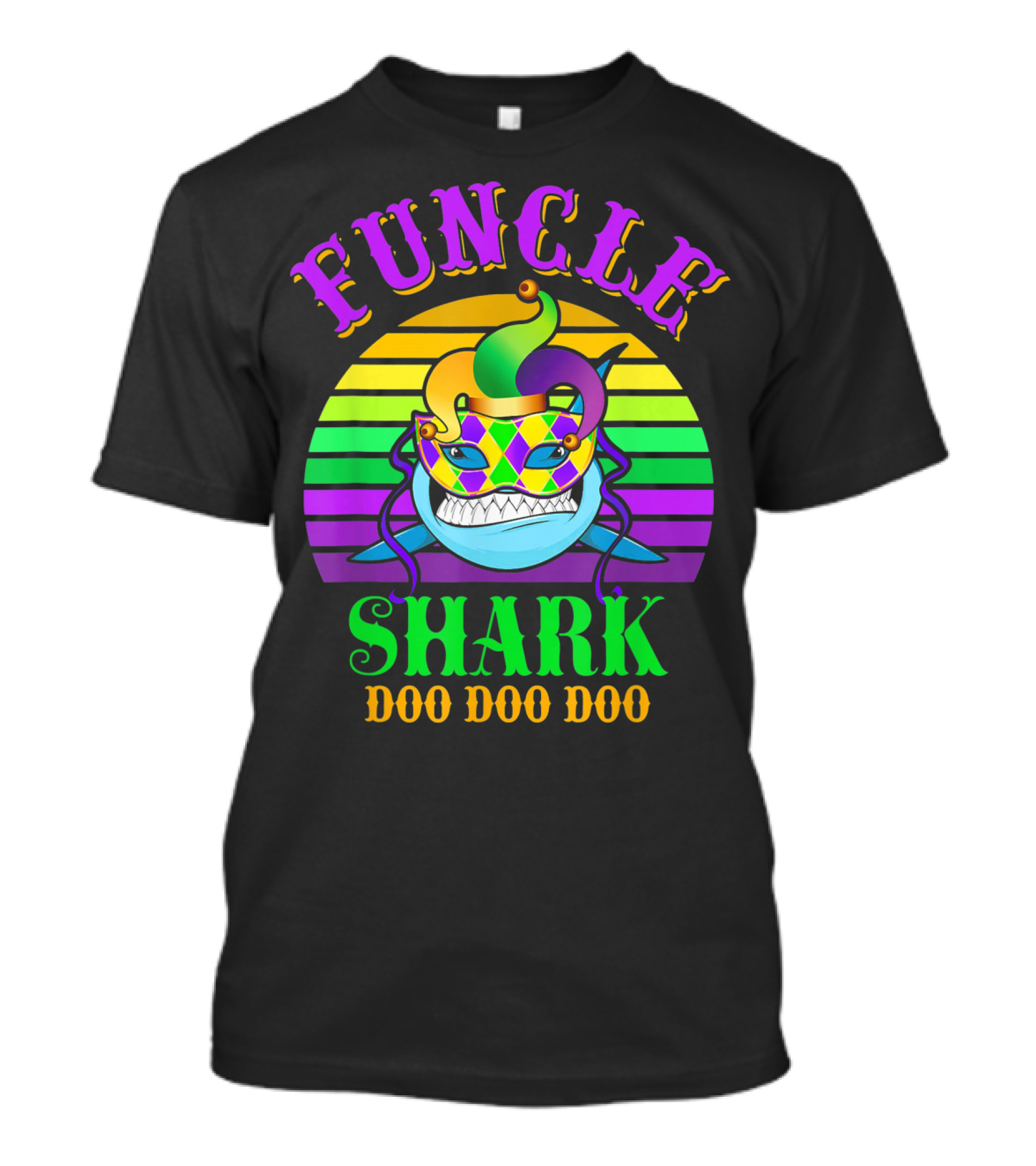 Funcle Shark Doo Doo Doo Mardi Gras Jester Mask T-Shirt