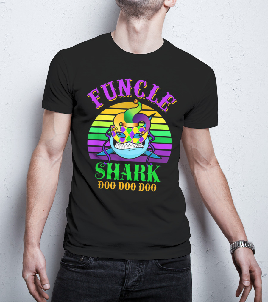 Funcle Shark Doo Doo Doo Mardi Gras Jester Mask T-Shirt