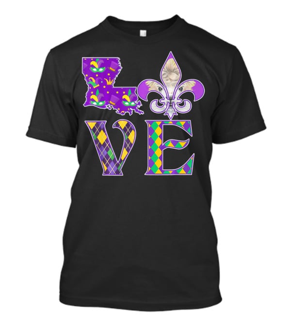 LOVE Louisiana Mardi Gras Llama Fleur-de-Lis T-Shirt