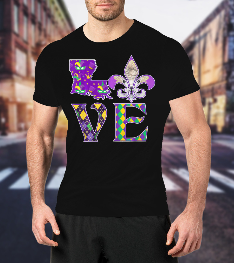 LOVE Louisiana Mardi Gras Llama Fleur-de-Lis T-Shirt