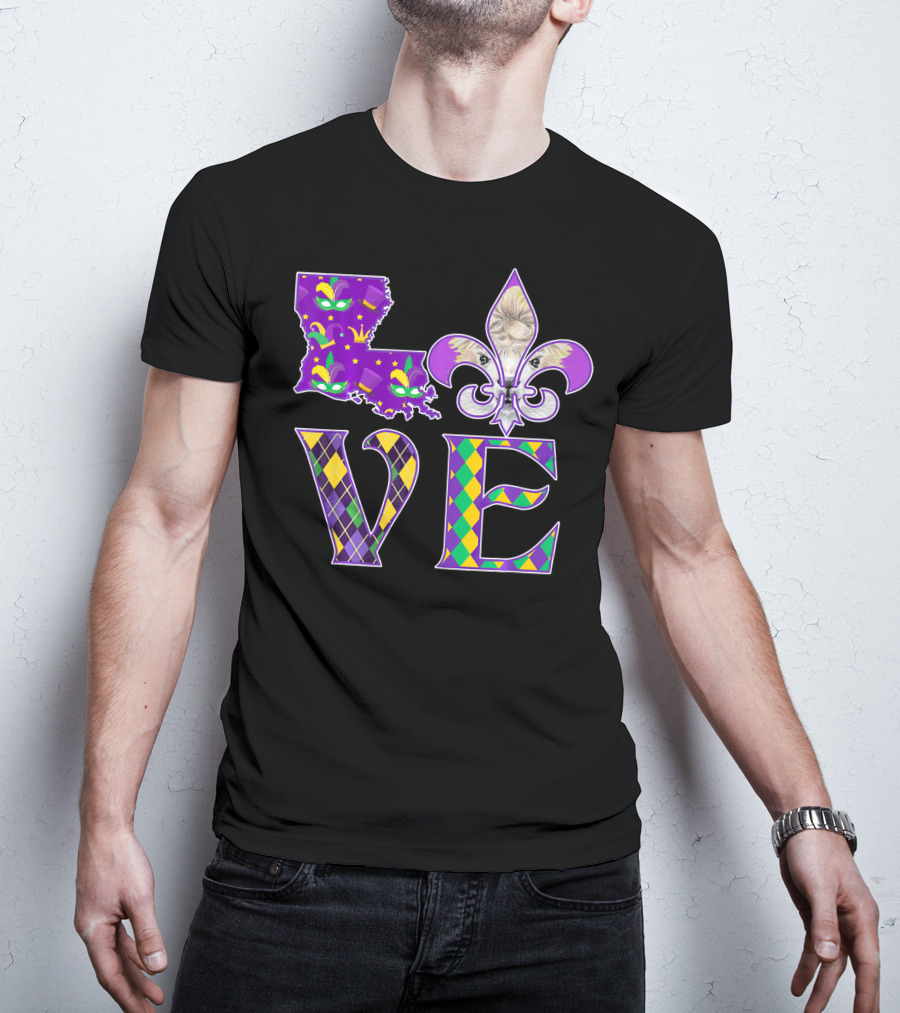 LOVE Louisiana Mardi Gras Llama Fleur-de-Lis T-Shirt